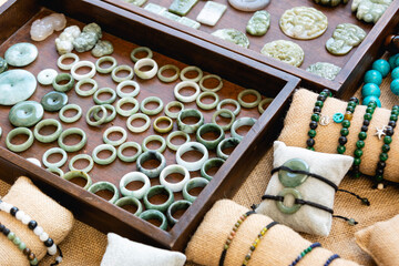 Colorful and inexpensive jewelry at local market.