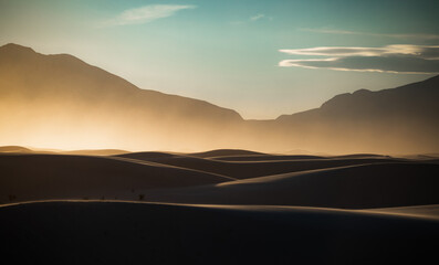 dramatic landscape photos of the largest gypsum sand dunes in the world. The White Sands National Park in the Chihuahuan desert in New Mexico. One of USA's newest national park. 