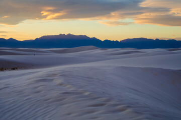 Fototapeta na wymiar dramatic landscape photos of the largest gypsum sand dunes in the world. The White Sands National Park in the Chihuahuan desert in New Mexico. One of USA's newest national park. 