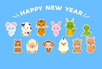 Fototapeta premium 十二支新年イラストカード : Zodiac New Year Illustration Card