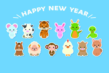 十二支新年イラストカード : Zodiac New Year Illustration Card