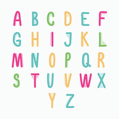 Hand drawn font style alphabet with line elements. Sans Serif. Drawn by digital pen.