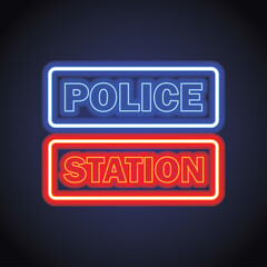 police station neon sign effect for police station office. vector illustration