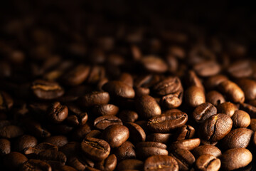 roasted coffee beans close up
