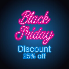 black friday day sale with neon sign effect for black friday day event. vector illustration