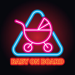 baby on board with neon light effect. vector illustration
