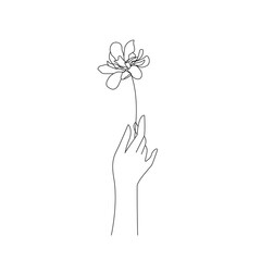 Hand with Flower Line Art Drawing. Romantic Symbol One Line Art. Minimalist Trendy Contemporary Design, Perfect for Wall Art, Prints, Social Media, Posters, Invitations, Branding Design.