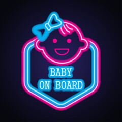 baby on board with neon light effect. vector illustration