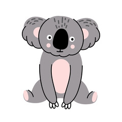 Cute koala isolated on white background in flat and doodle style. Cartoon vector illustration.