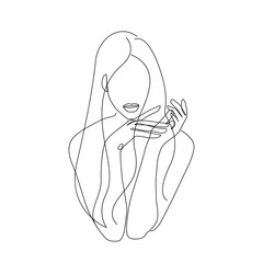 Woman Continuous One Line Vector Drawing. Style Template with Abstract Female Face. Modern Minimalist Simple Linear Style. Beauty Fashion Design