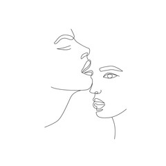 Continuous Line Drawing of Couple Trendy Minimalist Illustration. Kiss One Line Abstract Illustration. Couple Minimalist Contour Drawing. Vector EPS 10.
