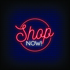 Shop Now Neon Signs Style Text Vector