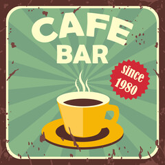 cup of coffee with coffee beans for coffee shop vintage poster. vector illustration