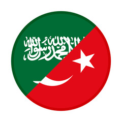 round icon with saudi arabia and turkey flags, isolated on white background
