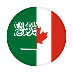 round icon with saudi arabia and canada flags, isolated on white background

