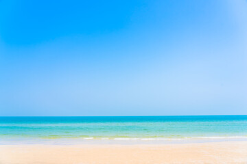 Beautiful landscape of sea beach ocean and blue sky white cloud for leisure - obrazy, fototapety, plakaty