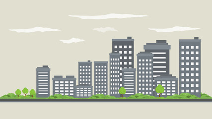 Fototapeta premium city scape daytime or city skyline or city horizon day time flat style. city scape with sky scraper building grey color landscape vector illustration. 