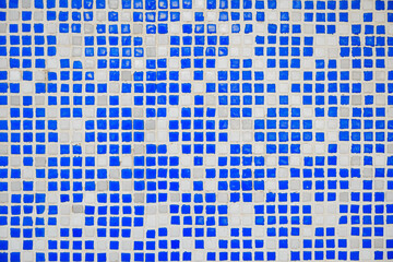 Tiled blue and white decoration. Oriental pattern made of square tiles