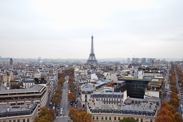 Fototapeta premium Panoramic view of Paris from Arc de Triomphe, center of Paris.