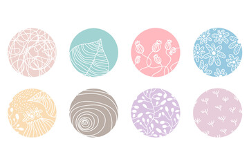 Highlight cover set, abstract floral botanical icons for social media. Vector illustration