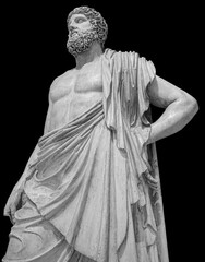 Marble statue of greek god Zeus isolated on black background. Antique sculpture of man with beard © Ruslan Gilmanshin
