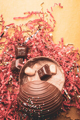 Festive cocoa bomb flat lay