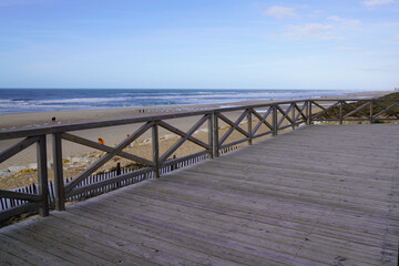 Lacanau Ocean wooden pontoon access beach in city center France