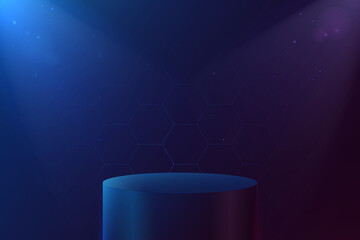 3D blue podium display with Technology futuristic and science concept. Vector Illustration