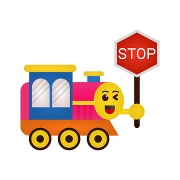 Train Sign Stop at railroad pedestrian bridge because a train is going to pass  Cute Character Icon, and illustration Vector