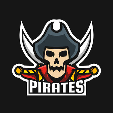 Pirates skull mascot logo vector illustration.