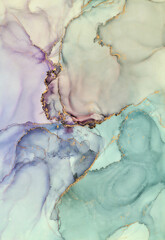 Alcohol ink art.Mixing liquid paints. Modern, abstract colorful background, wallpaper. Fluid marble art, texture,golden streaks, cracks.Translucent colors