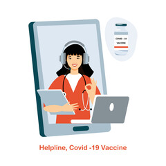 Coronavirus vaccination helpline. Covid-19 prevention. Symbol for Covid vaccination information and assistance telephone number. Vaccination concept, cure for Corona virus, vaccination hotline.