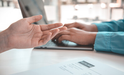 Employer or HR leader is interviewing participants, applying for a company employee, and having read the proficiency test resume to recruit qualified employees, Selection of job applicants.