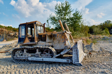 Fototapeta premium large bulldozer digging earth gravel and geology vehicle