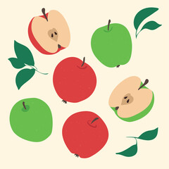 Set of  apples. Fresh apples, hand drawn overlapping background. Design wallpaper vector. Vector illustration isolated on a white background.