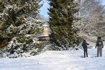 Rennes, Thabor, parc, neige