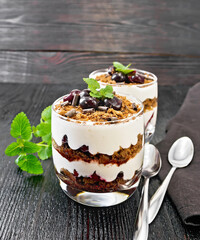 Dessert Black Forest in two glasses on table