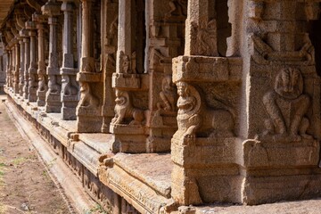 Stunning view at ancient Achyutaraya temple of Vijayanagara Empire kingdom, UNESCO World Heritage Site. India, Hampi, Karnataka