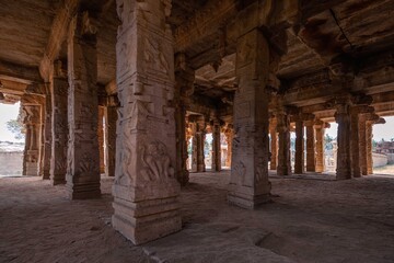 Stunning view at ancient Achyutaraya temple of Vijayanagara Empire kingdom, UNESCO World Heritage Site. India, Hampi, Karnataka