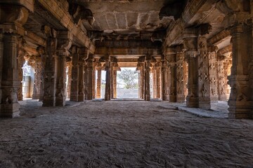 Fototapeta na wymiar Stunning view at ancient Achyutaraya temple of Vijayanagara Empire kingdom, UNESCO World Heritage Site. India, Hampi, Karnataka