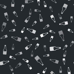 Grey Plastic beer bottle icon isolated seamless pattern on black background. Vector.