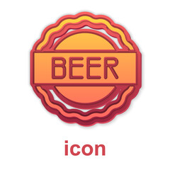 Gold Bottle cap with inscription beer icon isolated on white background. Vector.