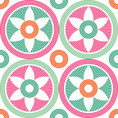 Fototapeta premium Stripes. Polka dots seamless pattern. Mosaic of ethnic figures. Patterned texture. Geometric background. Vector illustration for web design or print.