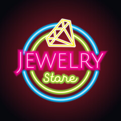 jewelry store neon sign for jewelry business plank. vector illustration