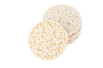 
Three round crispy breads isolated on white. Side view.