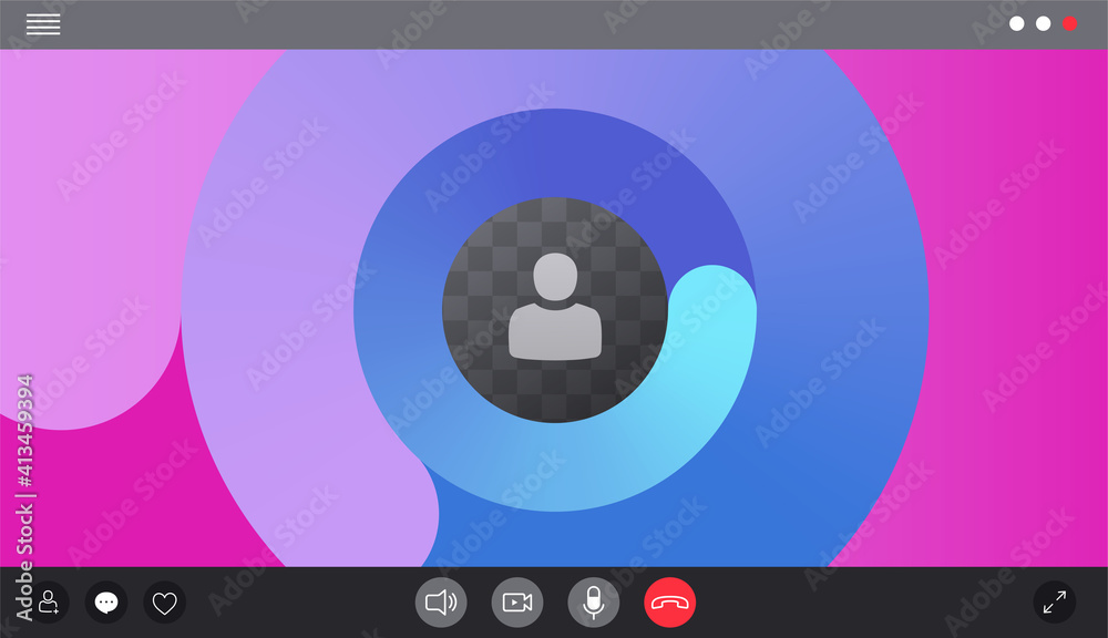 Poster video chat interface, user web video call window with circular spiral wave or loading. social media 