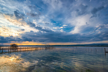 Stunning long exposure landscape on a seashore after sunset.