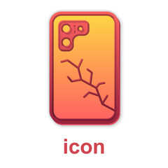 Gold Smartphone with broken screen icon isolated on white background. Shattered phone screen icon. Vector.