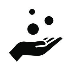 Money on hand, obtain glyph icon concept. Simple solid style hand and coins for web template and app. Vector illustration isolated on white background. EPS 10