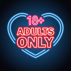 adults only glowing box for outdoor  business advertising neon sign billboard. vector illustration